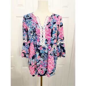 Lilly Pulitzer Womens Multicolor Hollie High‎ Tide Turtle Tunic Top Size XXS